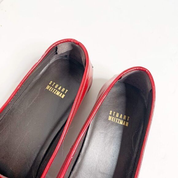 Vintage Stuart Weitzman Moccasins Loafers Patent Red Leather Silver Buckle 9.5 - Picture 9 of 11